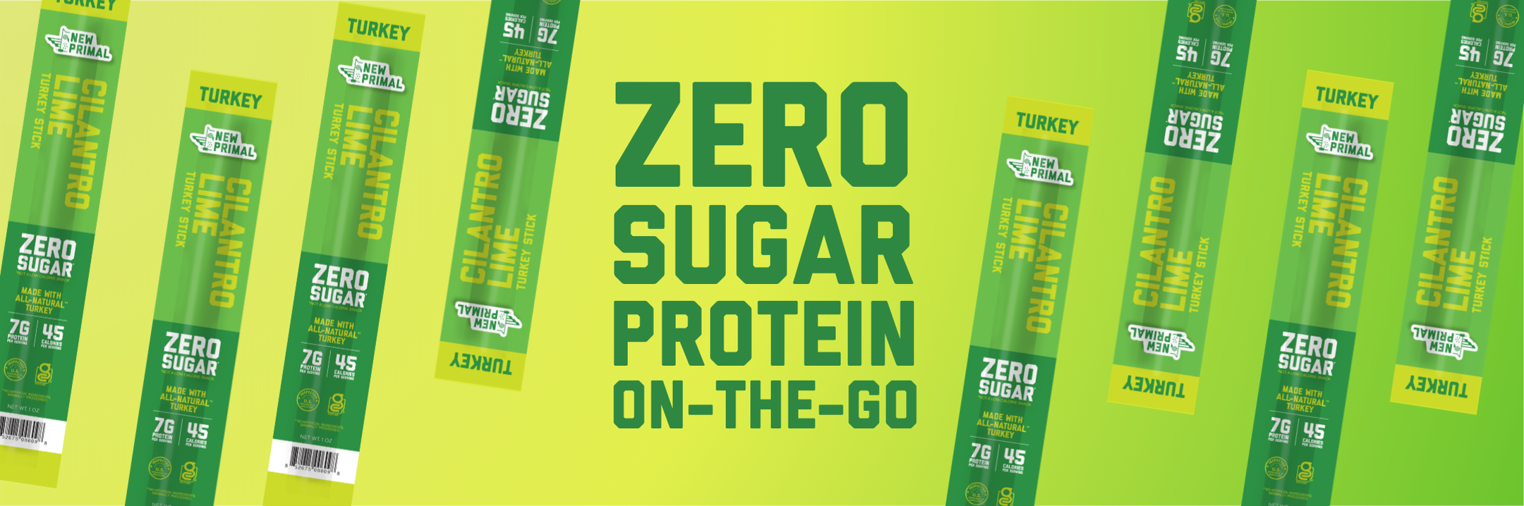 Cilantro Lime 1oz sticks with text "Zero sugar protein on-the-go"
