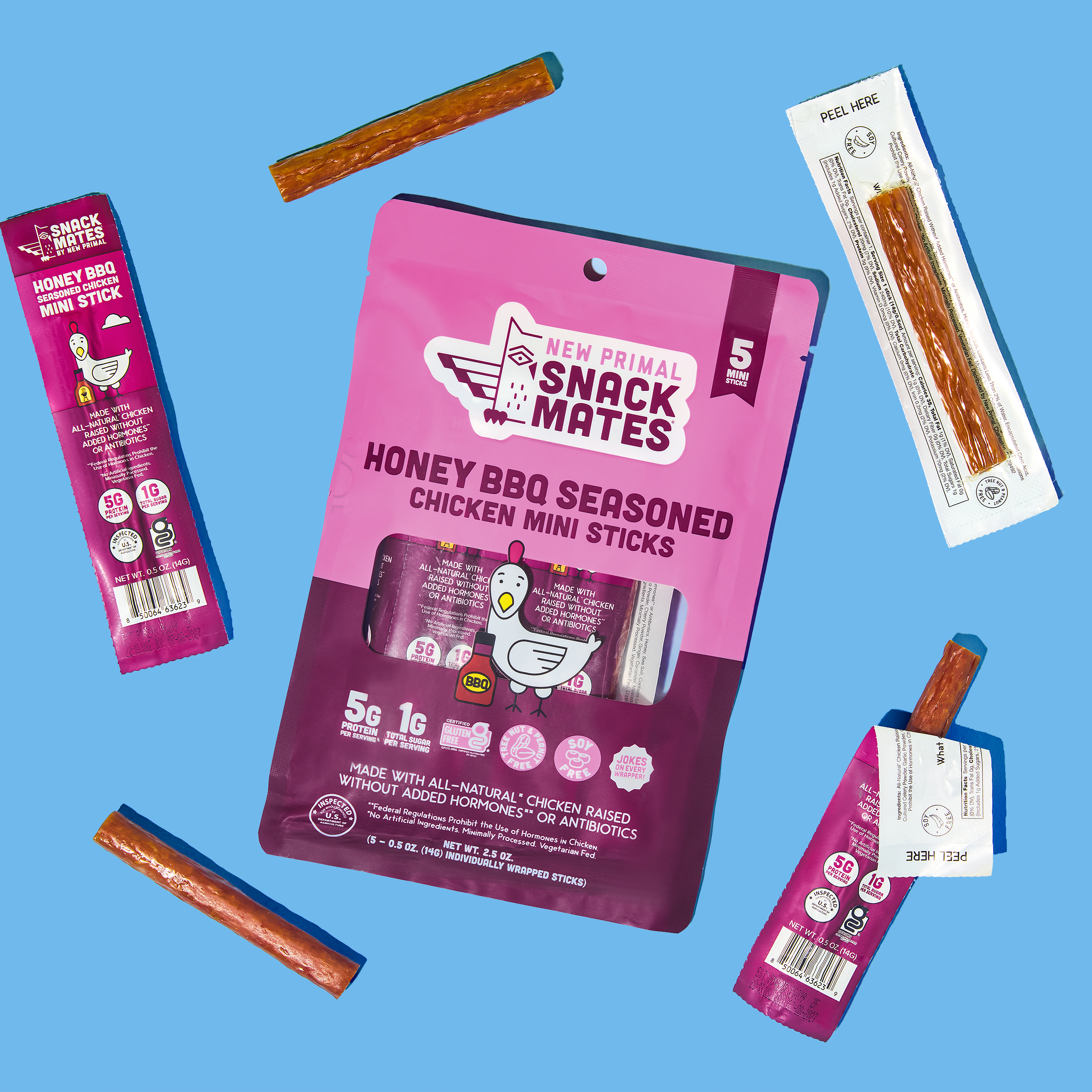 Snack Mates Honey BBQ Seasoned Chicken Stick (8 Packs, 40 Mini-Sticks)