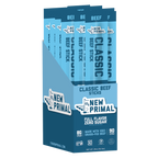 Packaging of New Primal Classic Beef Sticks on a white background