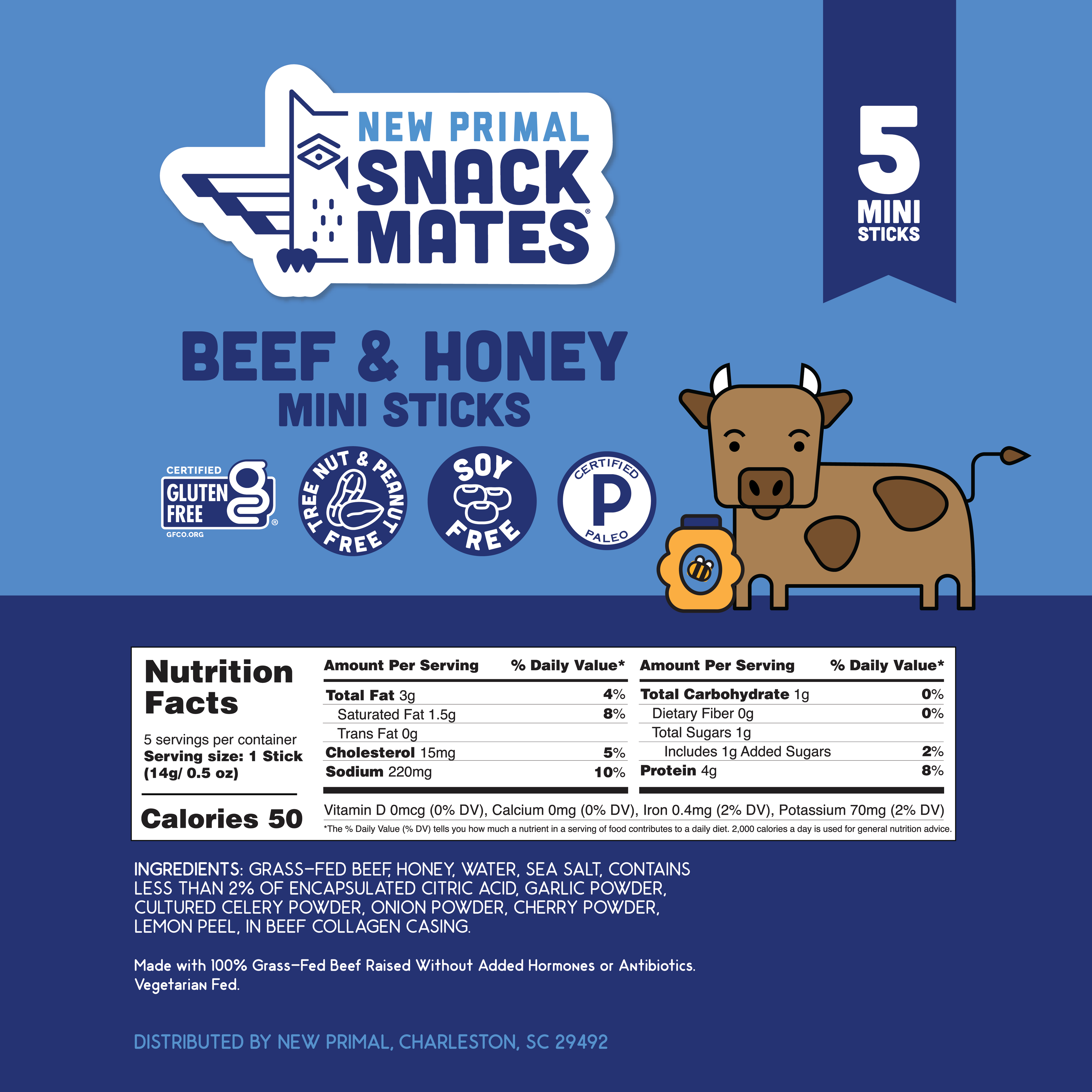 Snack Mates Beef & Honey Mini Meat Sticks, (8 Bags , 40 Mini-Sticks)