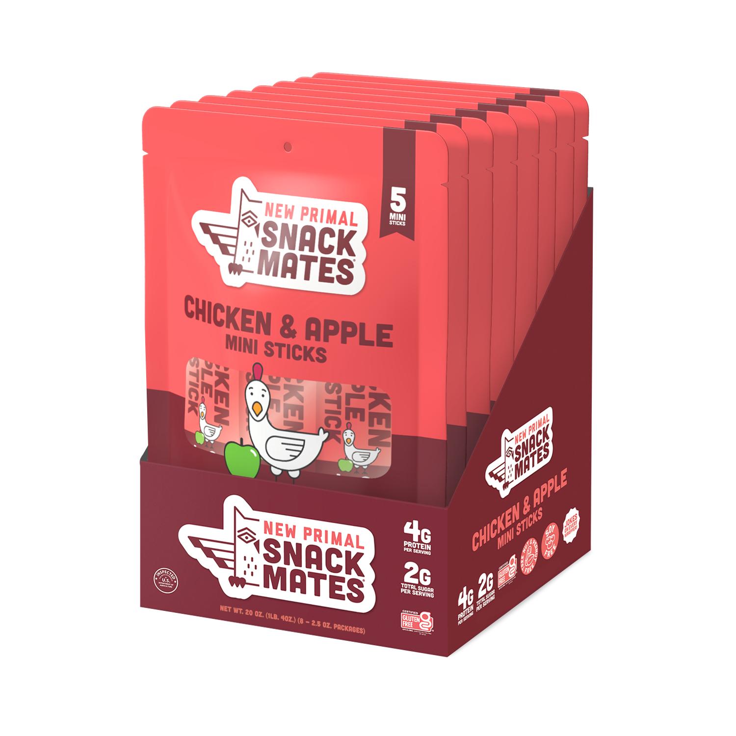 Snack Mates Chicken and Apple Mini Meat Sticks, All-Natural Chicken (8 Packs, 40 Mini-Sticks)