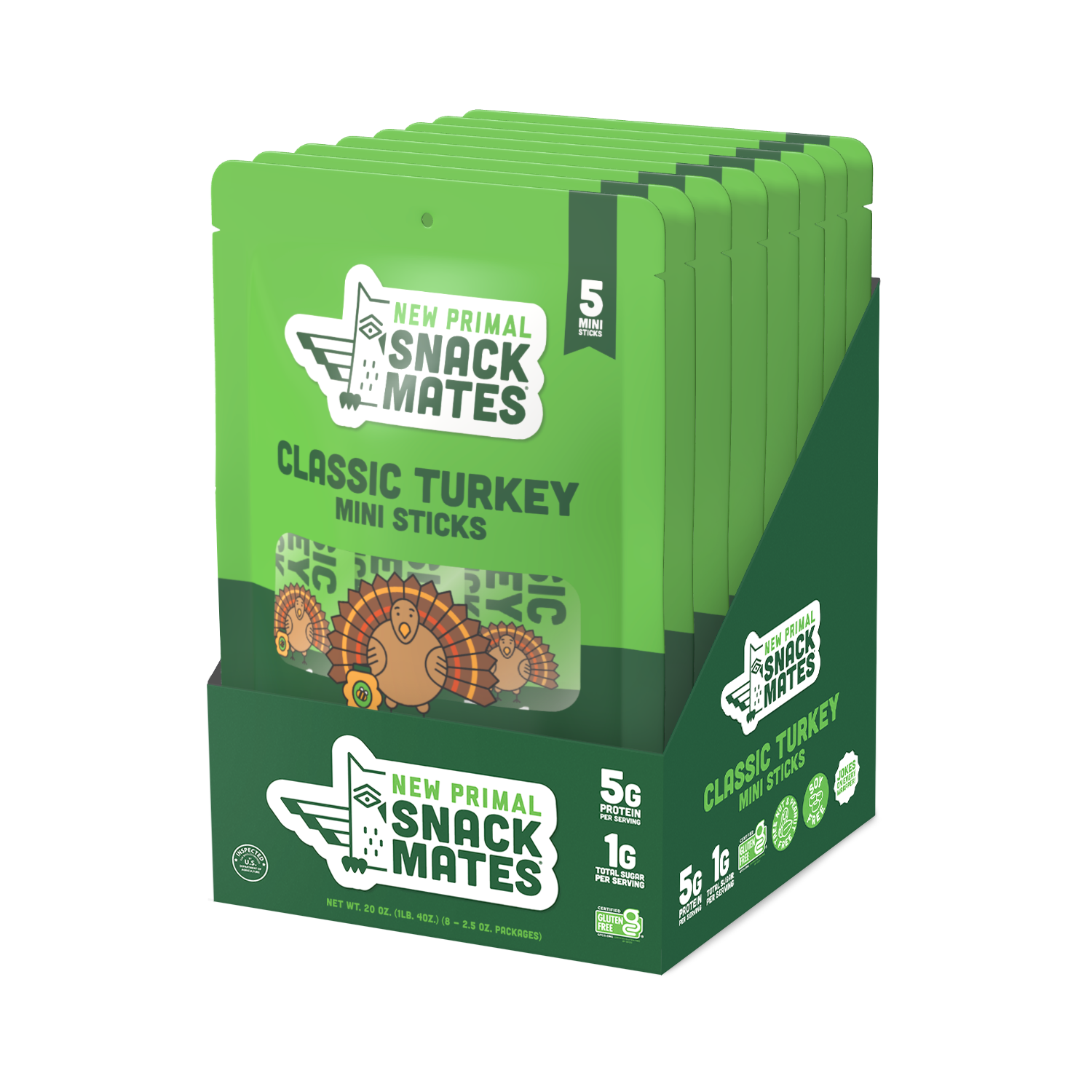 Snack Mates Classic Turkey Mini Meat Sticks, All-Natural Turkey (8 Packs, 40 Mini-Sticks)