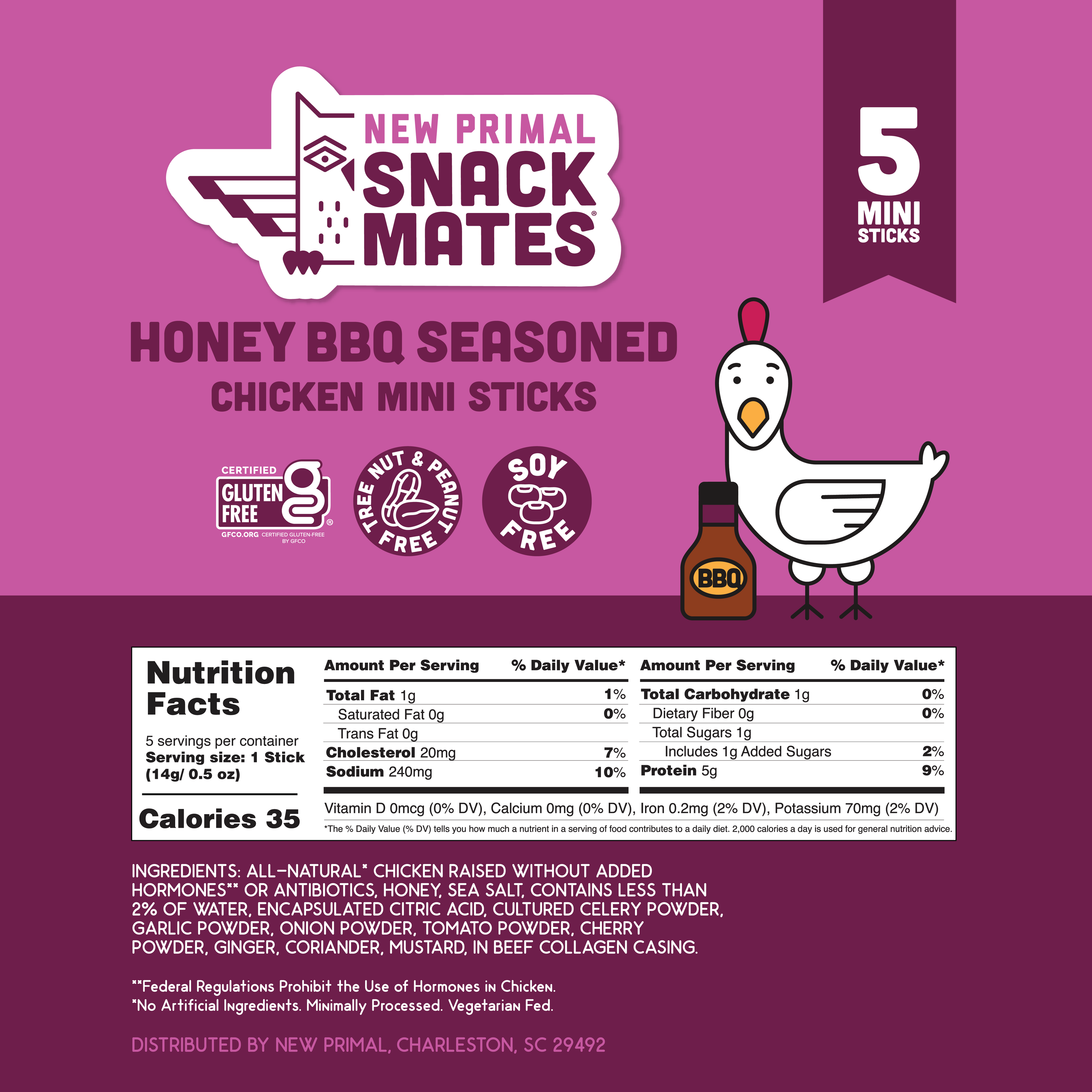 Snack Mates Honey BBQ Seasoned Chicken Stick (8 Packs, 40 Mini