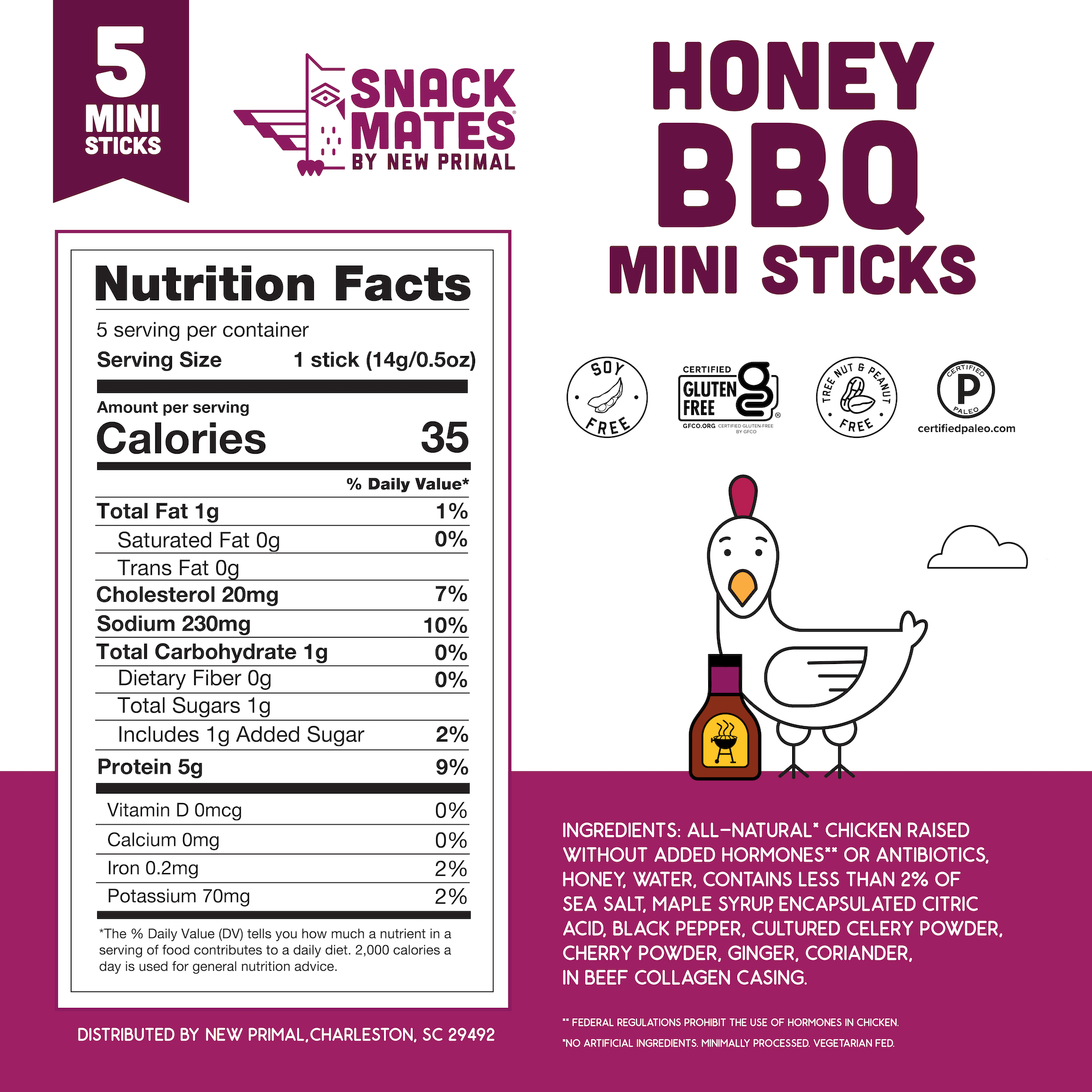 Snack Mates Honey BBQ Seasoned Chicken Stick (8 Packs, 40 Mini-Sticks)