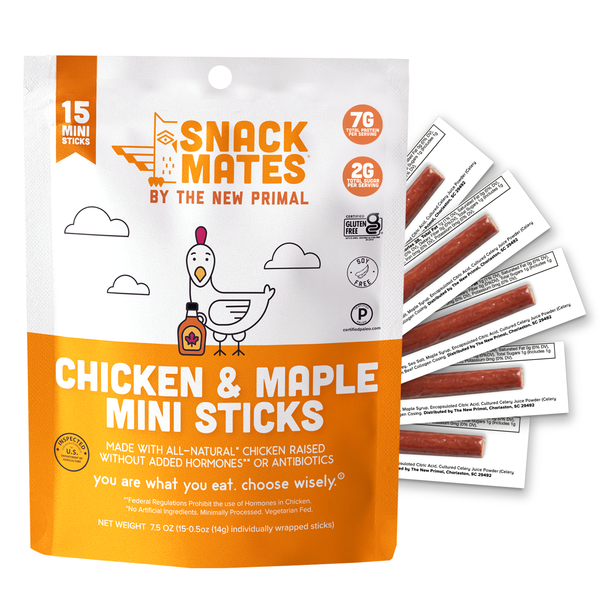 Snack Mates Chicken & Maple Mini Meat Sticks Value Pack, All-Natural Chicken (15 Mini-Sticks)