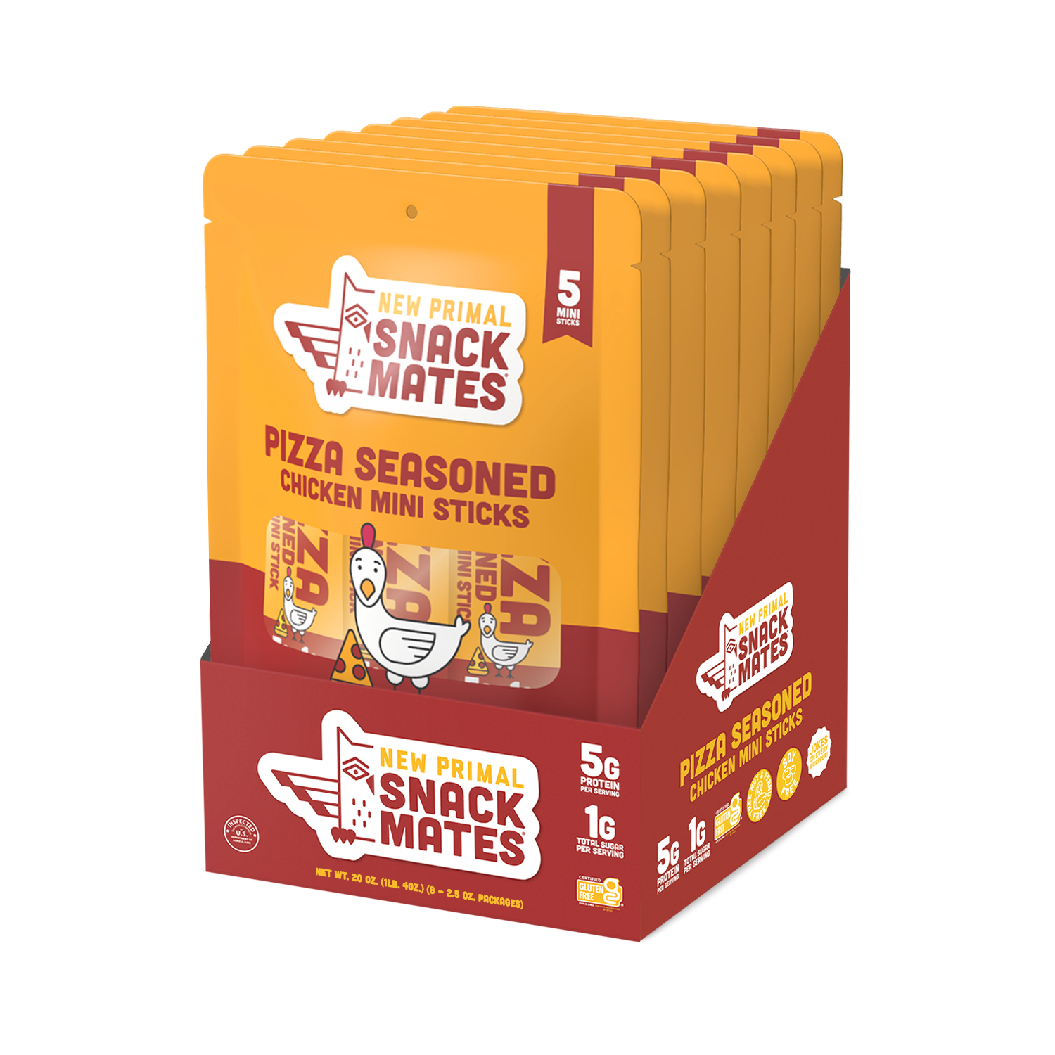 Snack Mates Chicken Pizza Mini Meat Sticks, All-Natural Chicken (8 Packs, 40 Mini-Sticks)