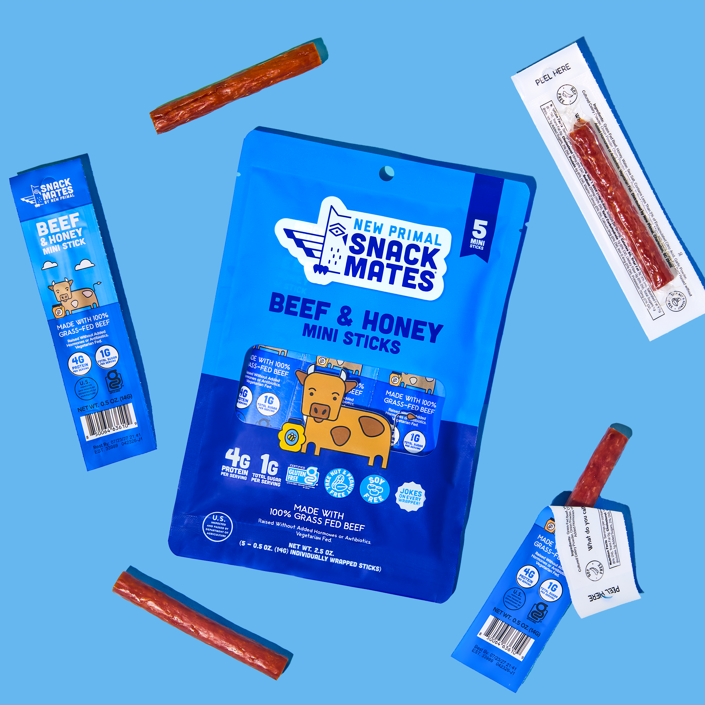 Snack Mates Beef & Honey Mini Meat Sticks, (8 Bags , 40 Mini-Sticks)