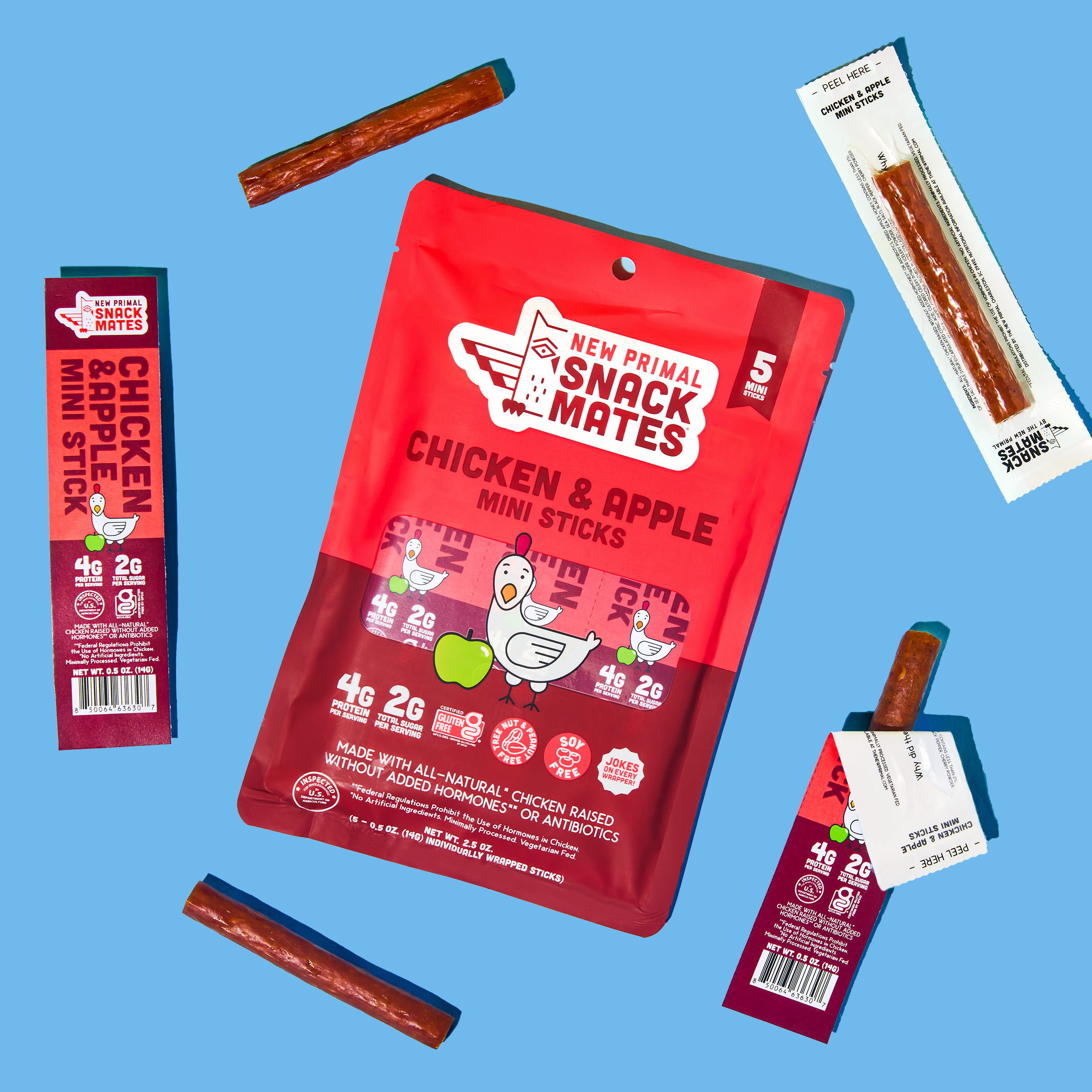 Snack Mates Chicken and Apple Mini Meat Sticks, All-Natural Chicken (8 Packs, 40 Mini-Sticks)