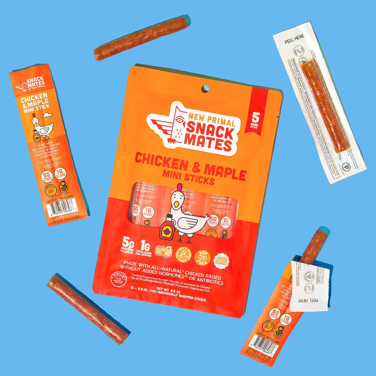Snack Mates Chicken & Maple Mini Meat Sticks, All-Natural Chicken (8 P ...