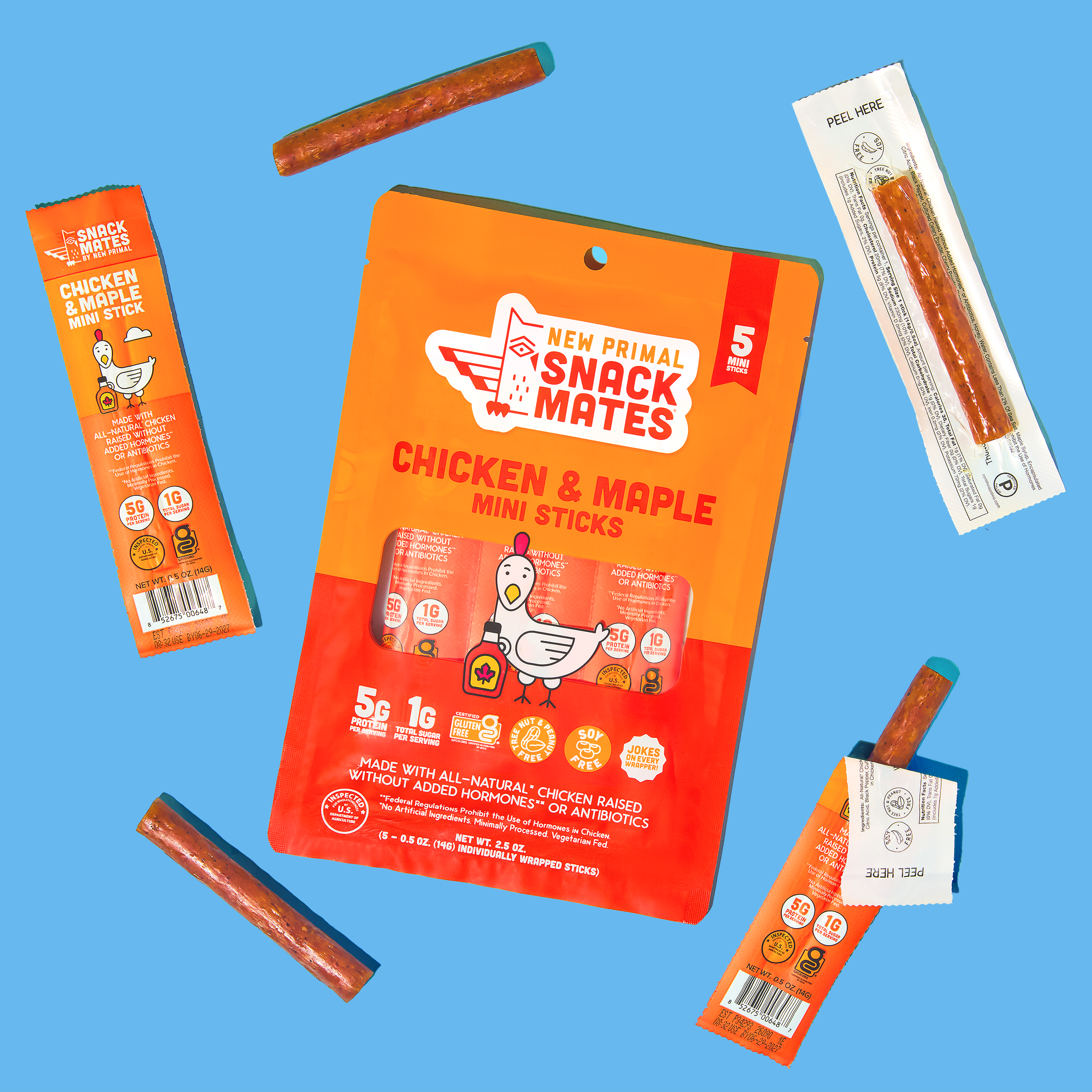 Snack Mates Chicken & Maple Mini Meat Sticks, All-Natural Chicken (8 Packs, 40 Mini-Sticks)