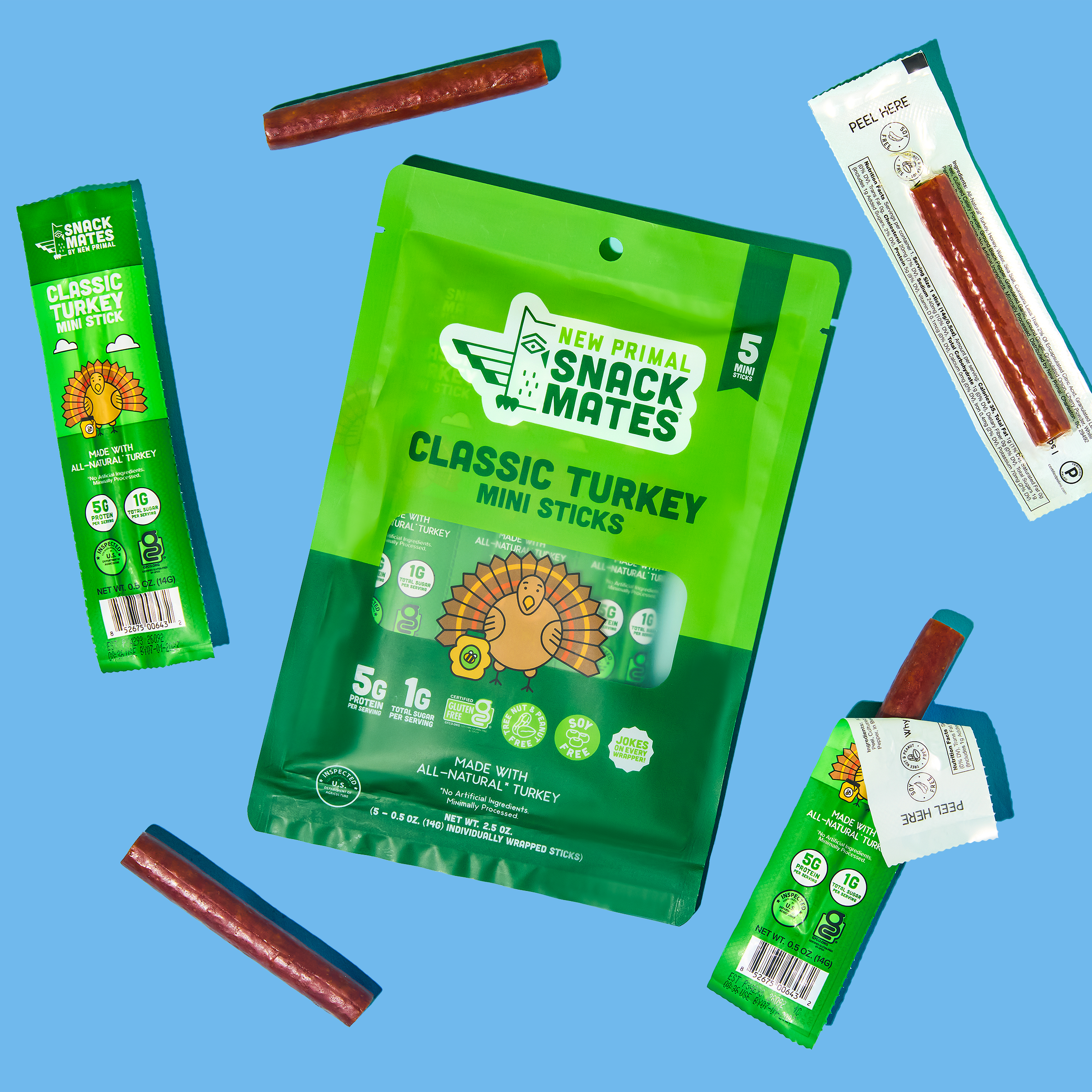 Snack Mates Classic Turkey Mini Meat Sticks, All-Natural Turkey (8 Packs, 40 Mini-Sticks)