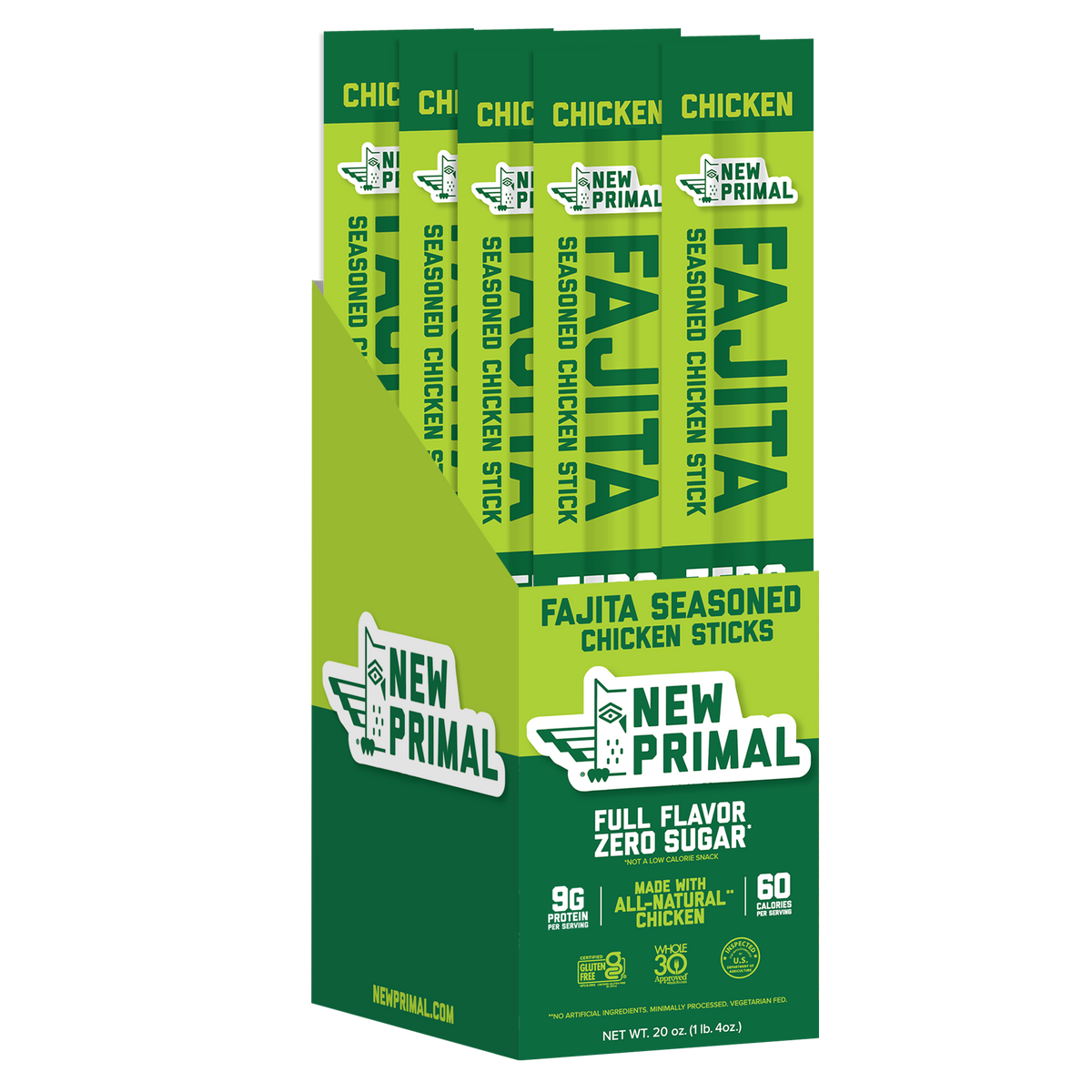 Fajita Chicken Meat Sticks, All-Natural Chicken, Zero Sugar (20 Sticks)