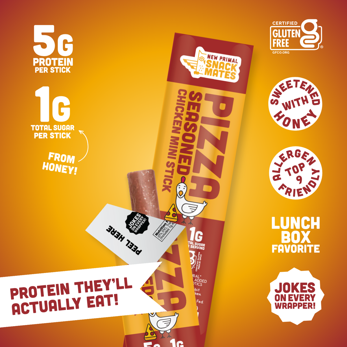 Snack Mates Chicken Pizza Mini Meat Sticks, All-Natural Chicken (8 Snack Mates Chicken Pizza Mini Meat Sticks, All-Natural Chicken (8